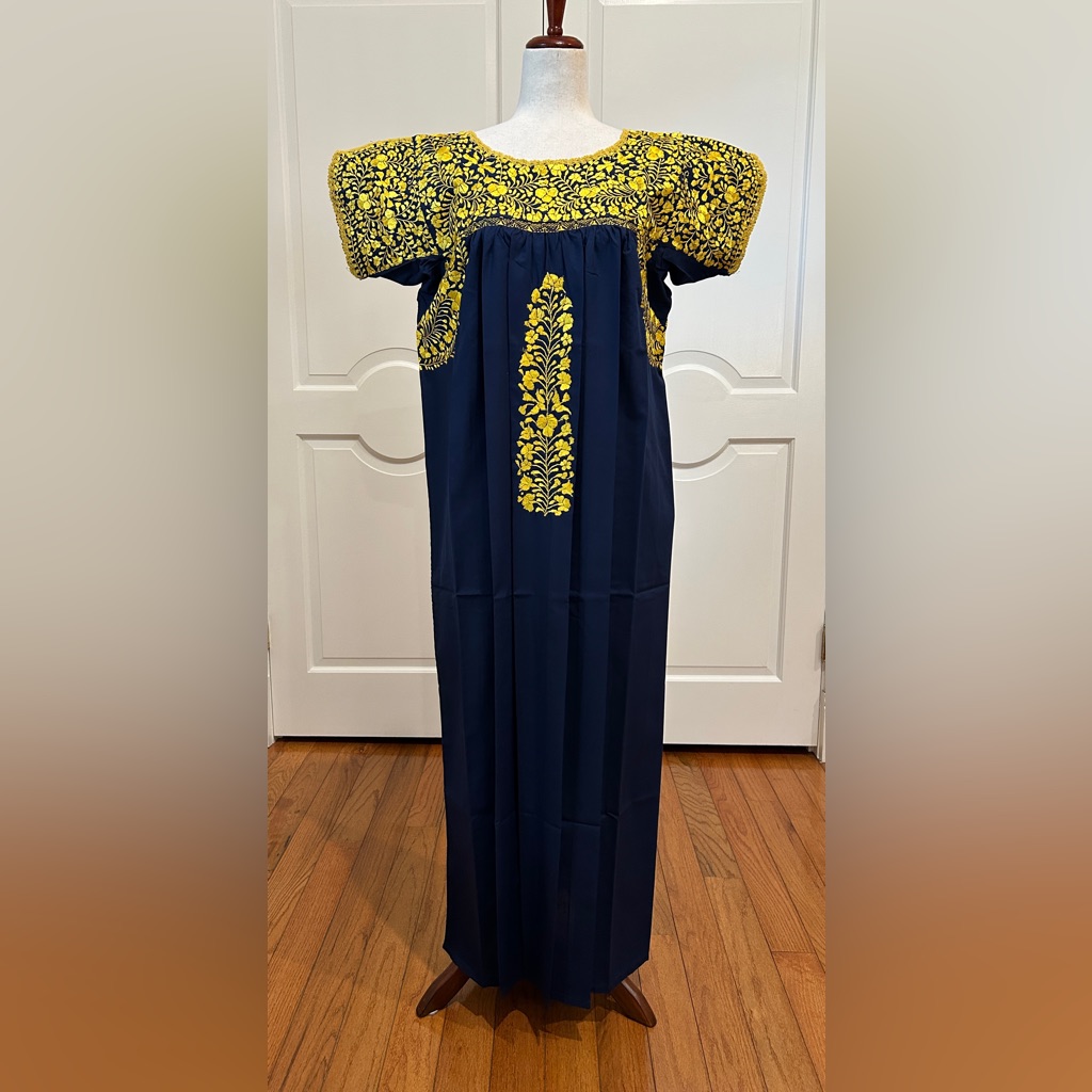 San Antonino Maxi Dress,Oaxaca Mexican Dress.Hand Embroidered With Silk Threads.